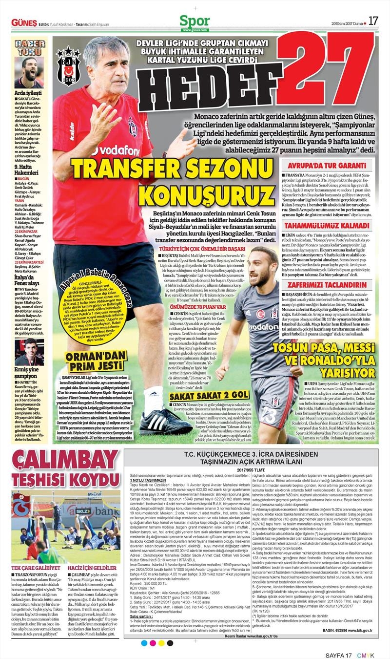 20 Ekim 2017 | Gazetelerin Beşiktaş Manşetleri - Görsel 5