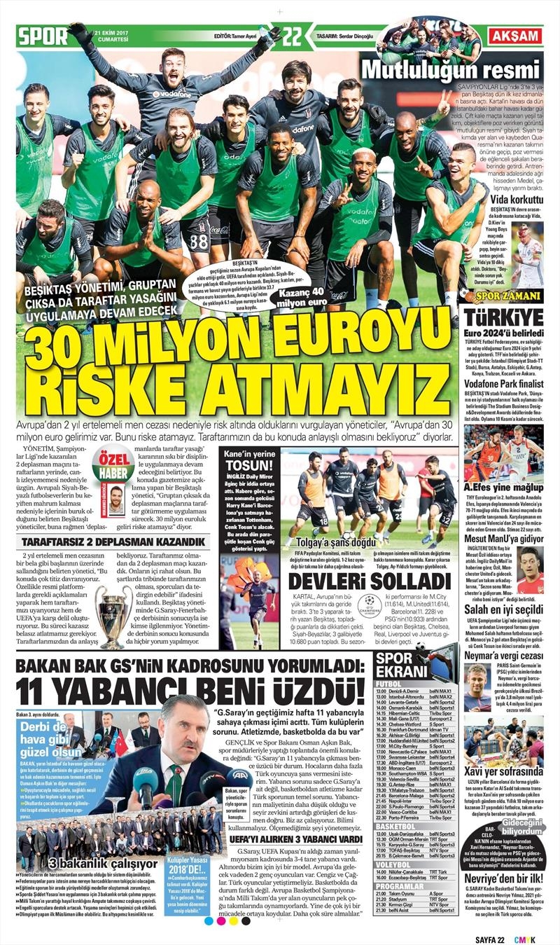 21 Ekim 2017 | Gazetelerin Beşiktaş Manşetleri - Görsel 1