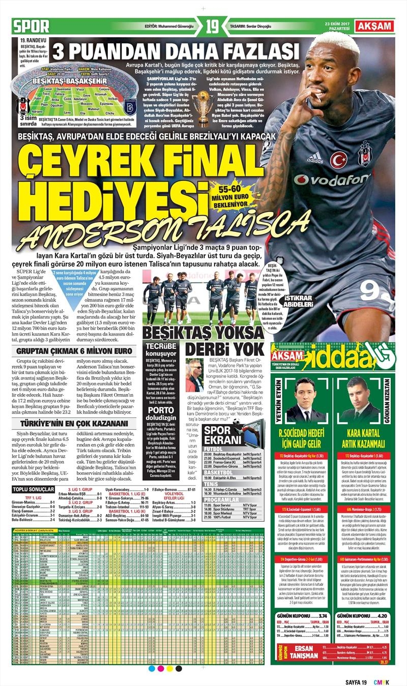 23 Ekim 2017 | Gazetelerin Beşiktaş Manşetleri - Görsel 1