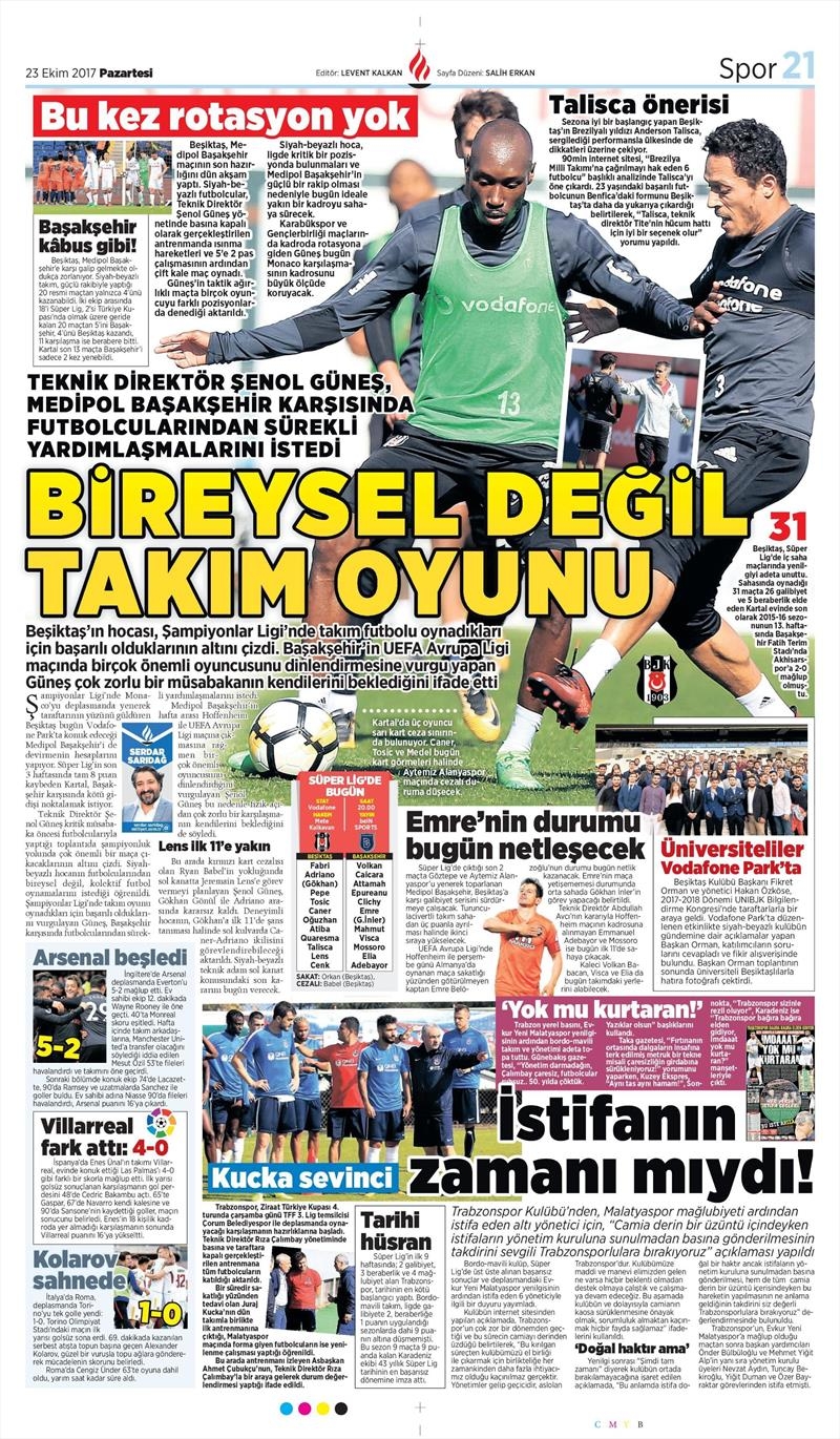 23 Ekim 2017 | Gazetelerin Beşiktaş Manşetleri - Görsel 9