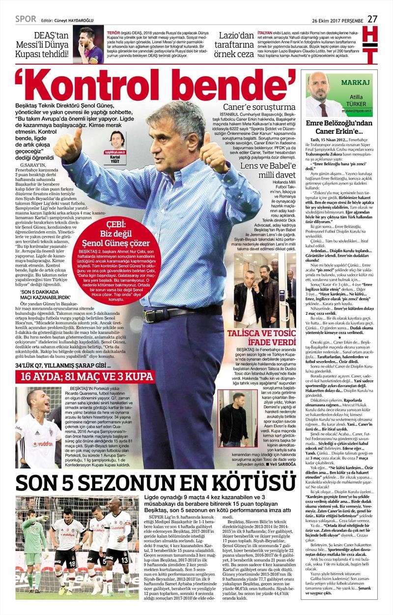 26 Ekim 2017 | İşte gazetelerin Beşiktaş manşetleri - Görsel 5