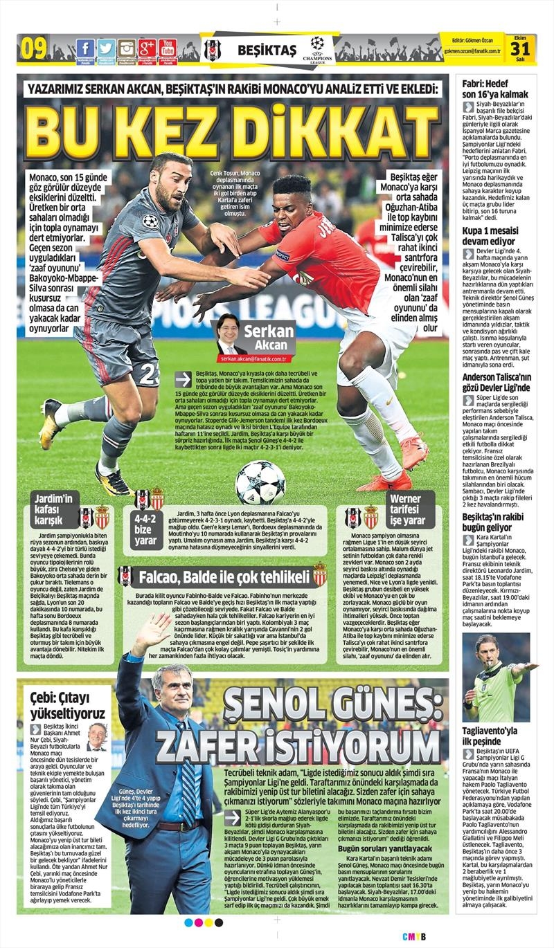 31 Ekim 2017 | Gazetelerin Beşiktaş Manşetleri - Görsel 4