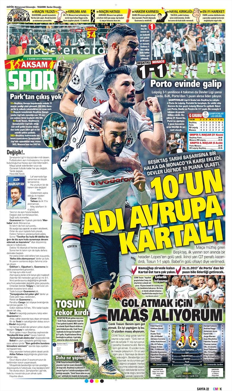 2 Kasım 2017 | Gazetelerin Beşiktaş Manşetleri - Görsel 2