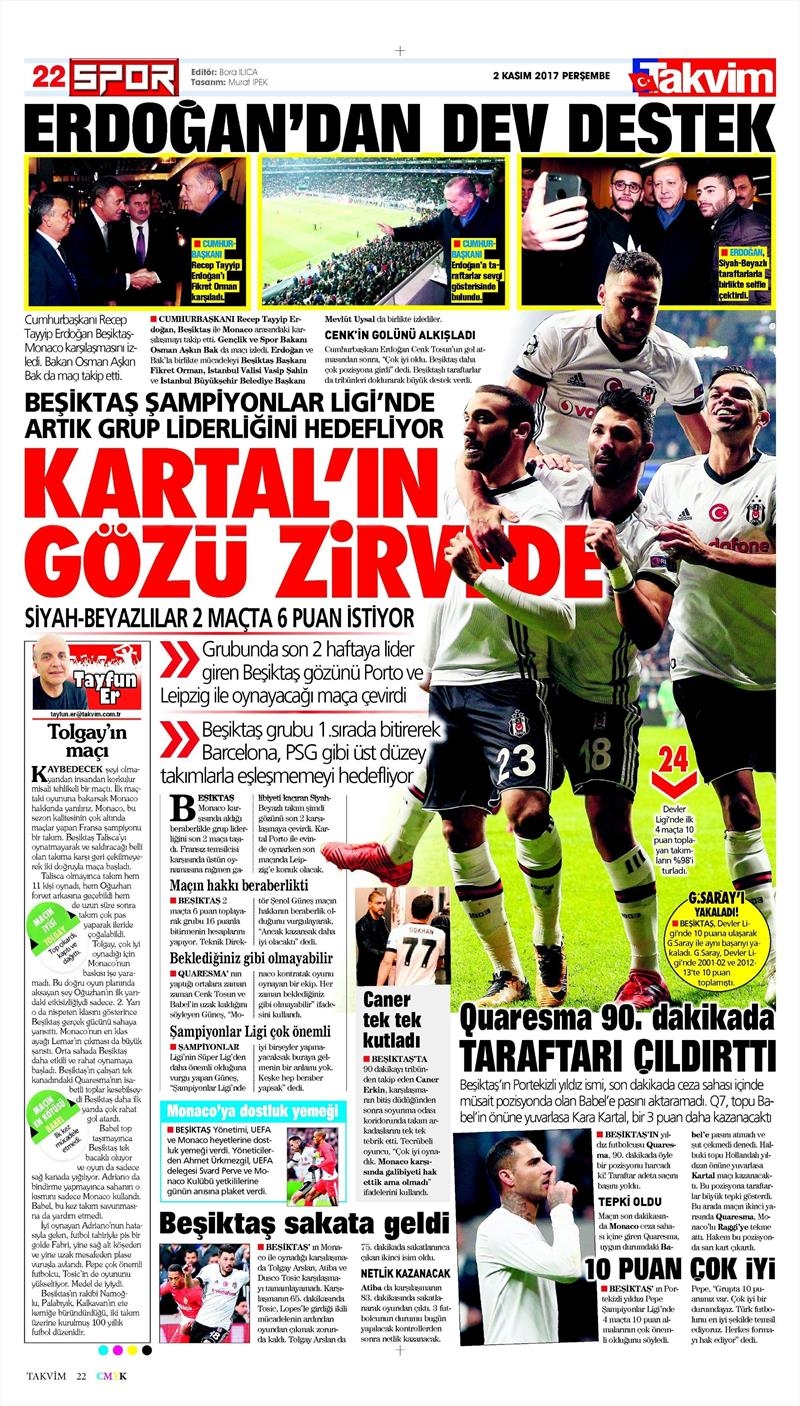 2 Kasım 2017 | Gazetelerin Beşiktaş Manşetleri - Görsel 29