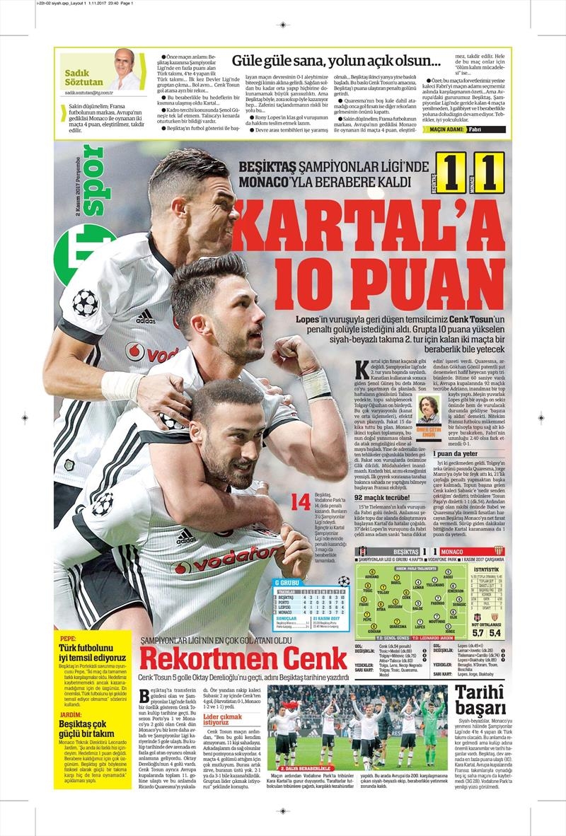 2 Kasım 2017 | Gazetelerin Beşiktaş Manşetleri - Görsel 31