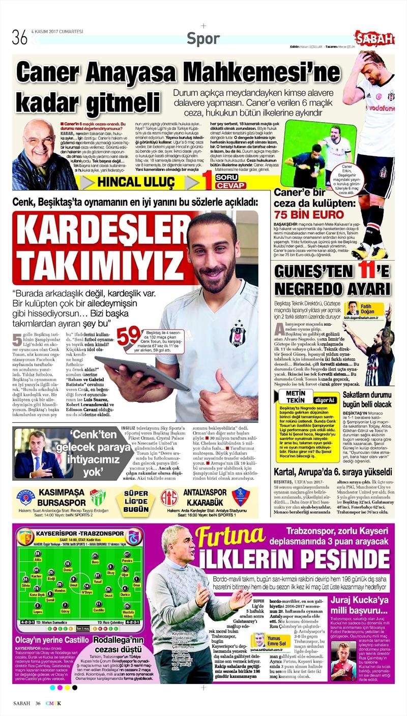 04 Kasım 2017 | Gazetelerin Beşiktaş Manşetleri - Görsel 10