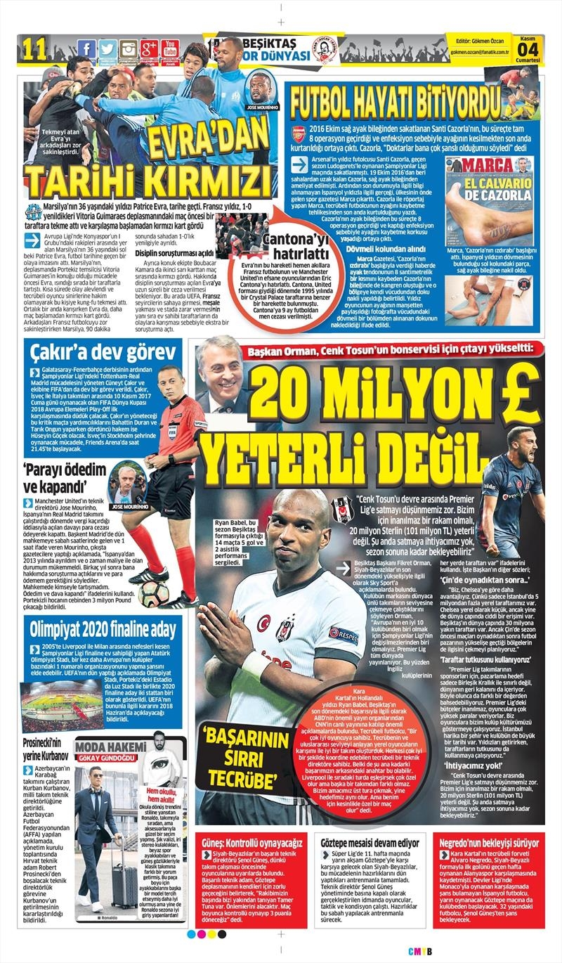 04 Kasım 2017 | Gazetelerin Beşiktaş Manşetleri - Görsel 3