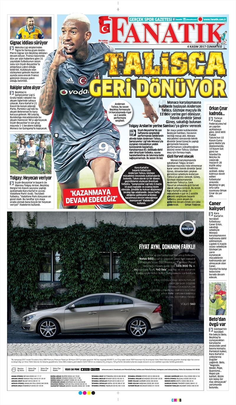 04 Kasım 2017 | Gazetelerin Beşiktaş Manşetleri - Görsel 4