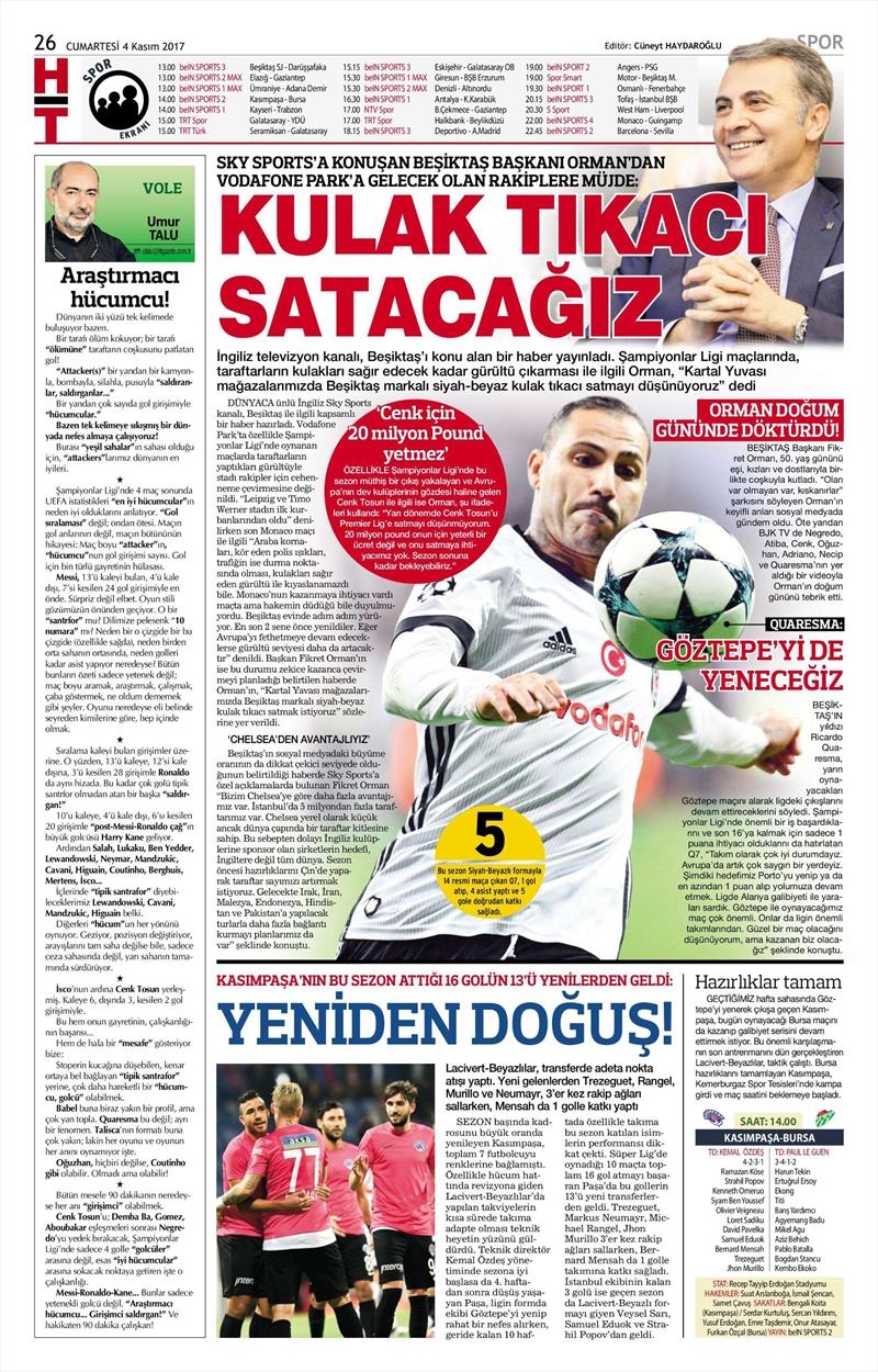 04 Kasım 2017 | Gazetelerin Beşiktaş Manşetleri - Görsel 6