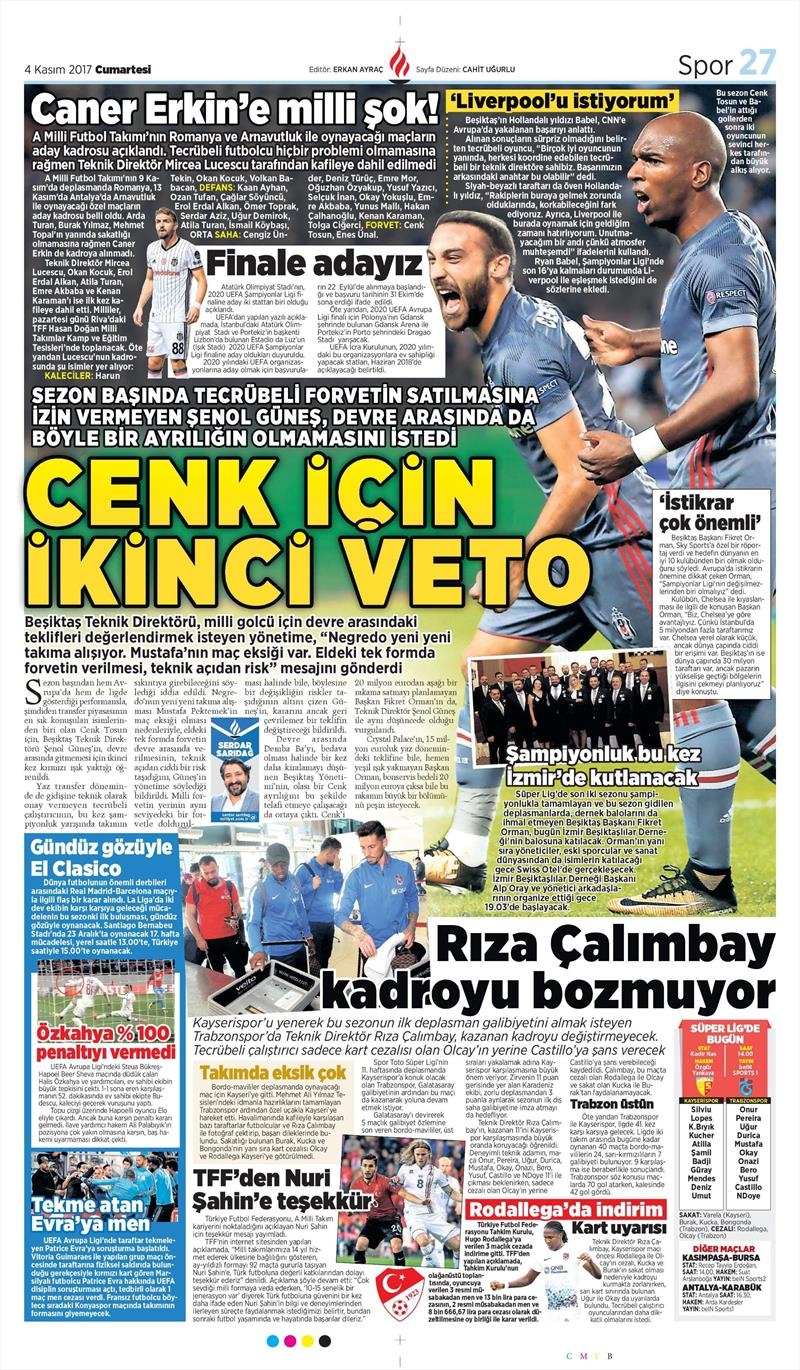 04 Kasım 2017 | Gazetelerin Beşiktaş Manşetleri - Görsel 8
