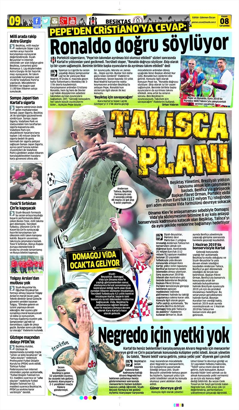 08 Kasım 2017 | Gazetelerin Beşiktaş Manşetleri - Görsel 4