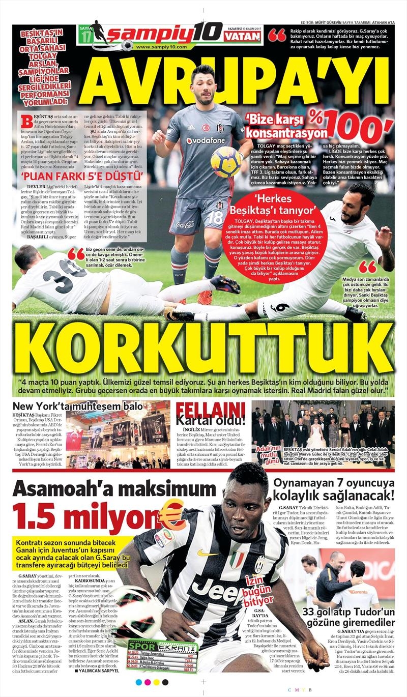 13 Kasım 2017 | Gazetelerin Beşiktaş Manşetleri - Görsel 8