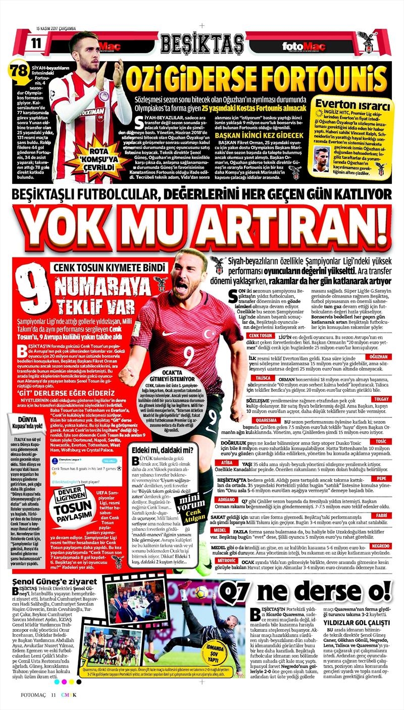 15 Kasım 2017 | Gazetelerin Beşiktaş Manşetleri - Görsel 4
