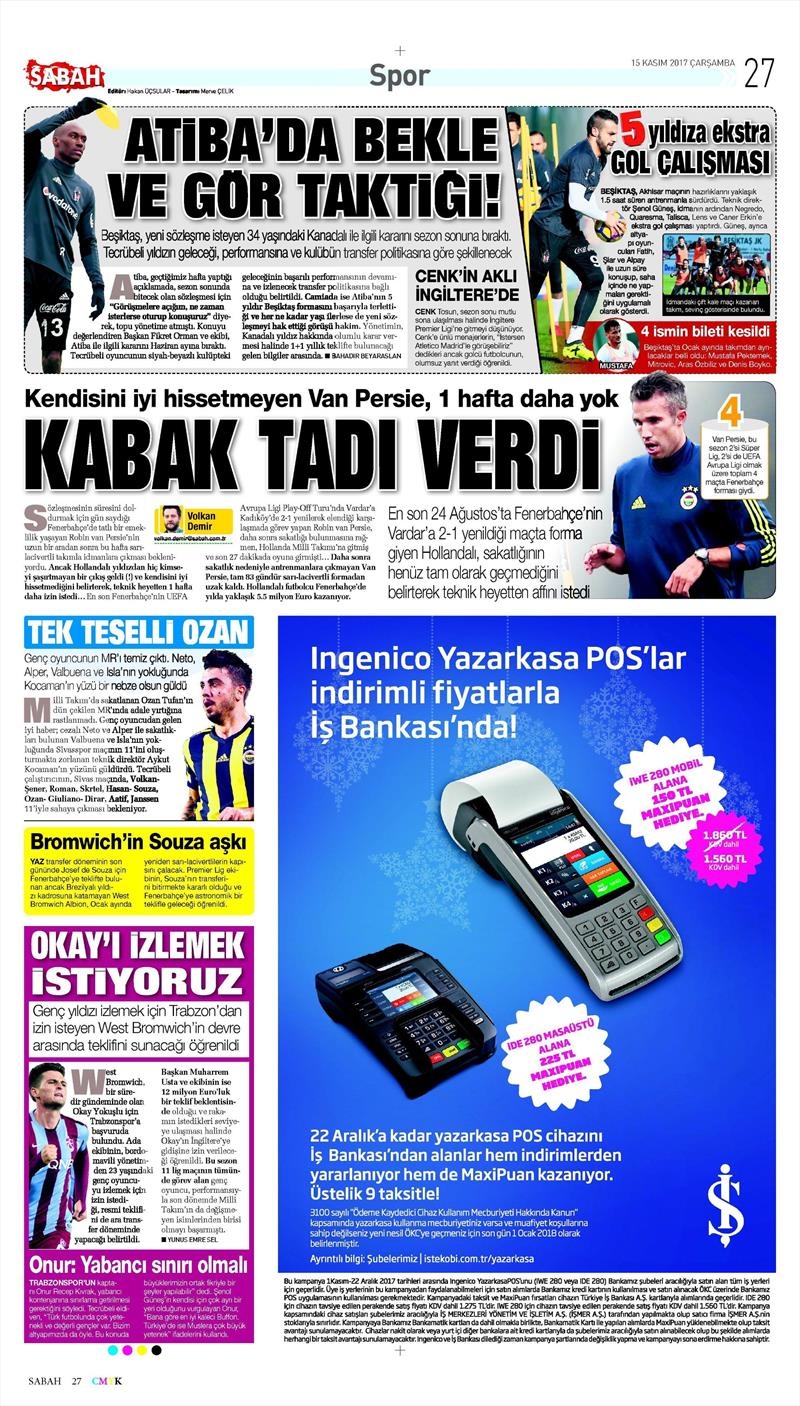 15 Kasım 2017 | Gazetelerin Beşiktaş Manşetleri - Görsel 8