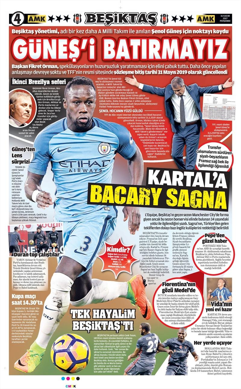16 Kasım 2017 | Gazetelerin Beşiktaş Manşetleri - Görsel 2