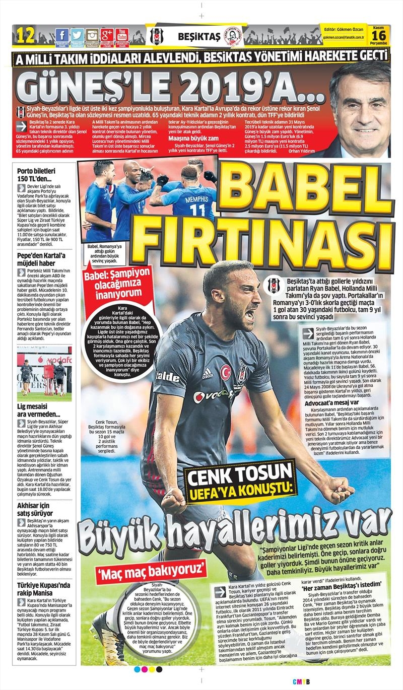 16 Kasım 2017 | Gazetelerin Beşiktaş Manşetleri - Görsel 3