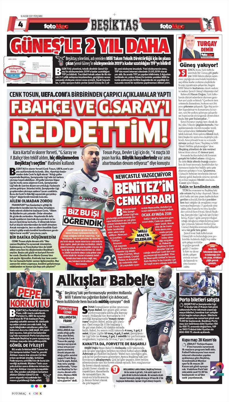 16 Kasım 2017 | Gazetelerin Beşiktaş Manşetleri - Görsel 4
