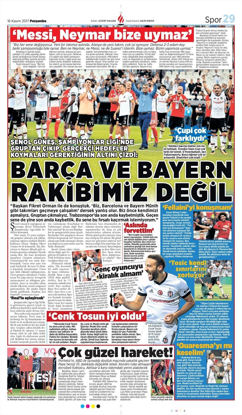 16 Kasım 2017 | Gazetelerin Beşiktaş Manşetleri - Görsel 8