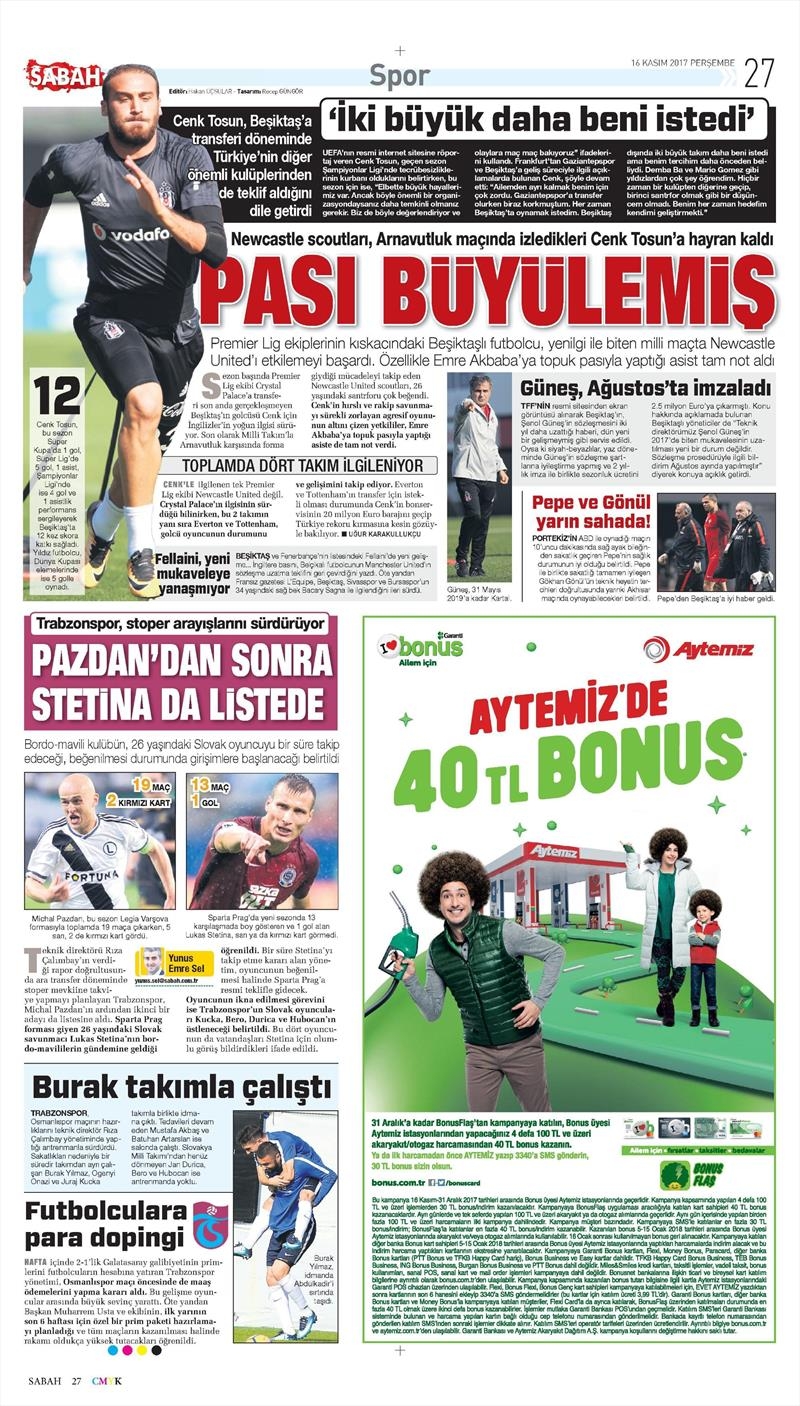 16 Kasım 2017 | Gazetelerin Beşiktaş Manşetleri - Görsel 9
