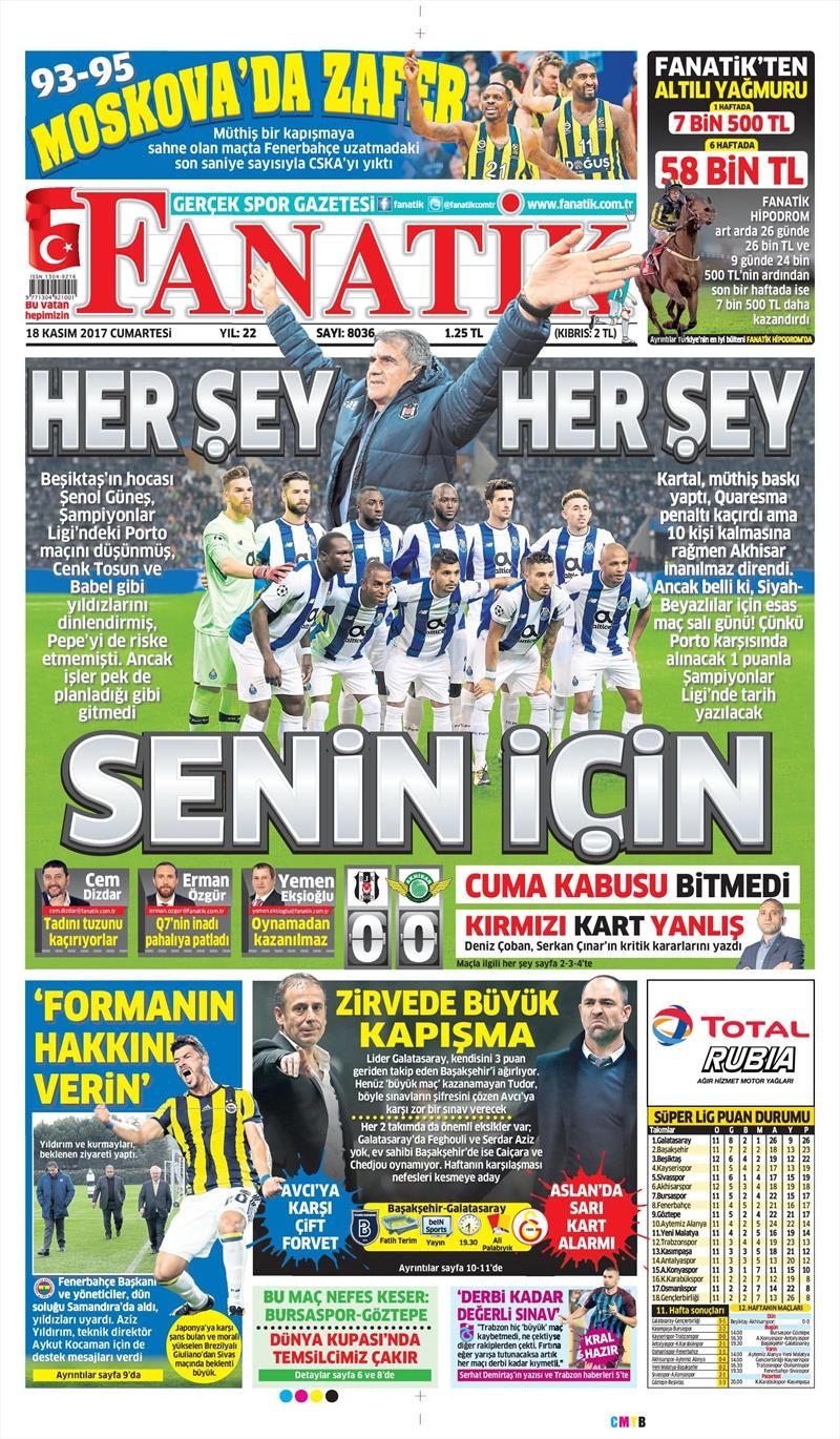 18 Kasım 2017 | Gazetelerin Beşiktaş Manşetleri - Görsel 1