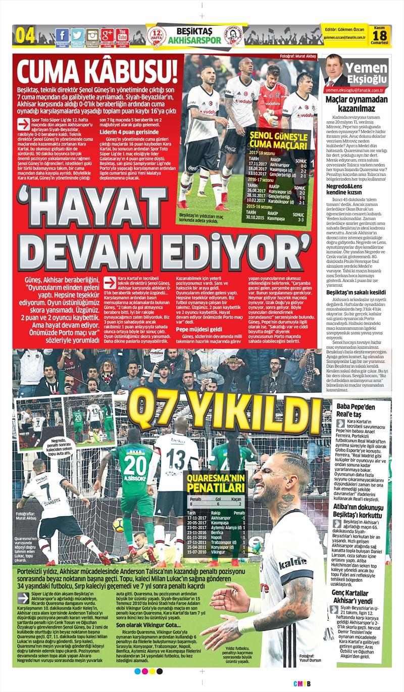 18 Kasım 2017 | Gazetelerin Beşiktaş Manşetleri - Görsel 4