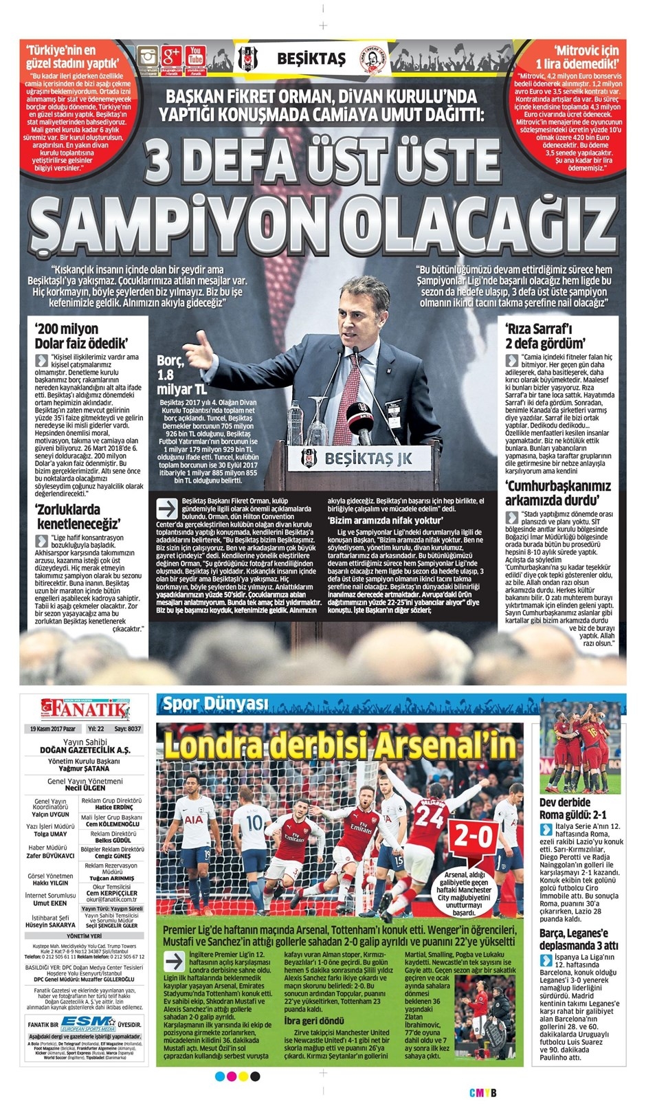 19 Kasım 2017 | Gazetelerin Beşiktaş Manşetleri - Görsel 1