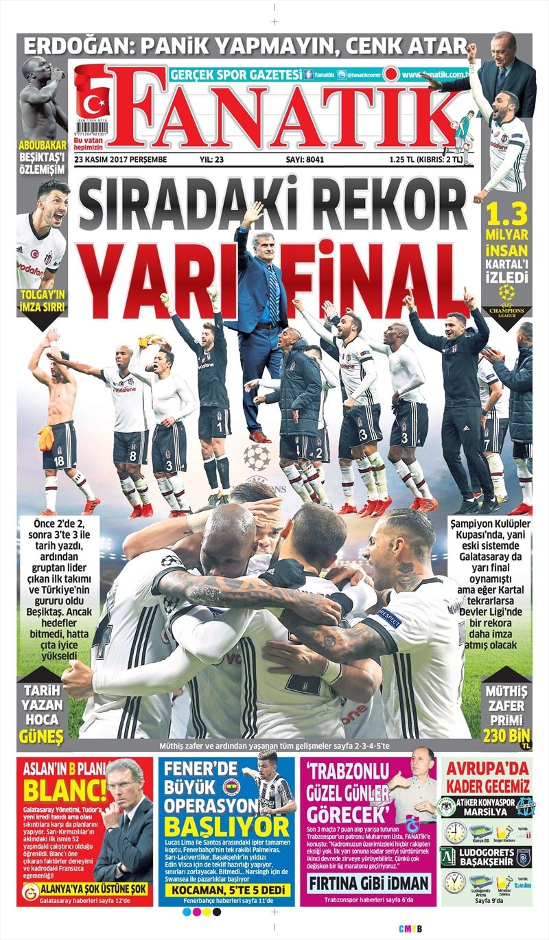 23 Kasım 2017 | Gazetelerin Beşiktaş Manşetleri - Görsel 1