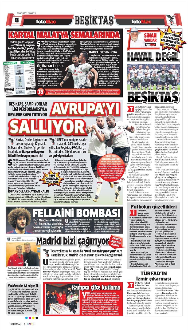25 Kasım 2017 | Gazetelerin Beşiktaş Manşetleri - Görsel 3