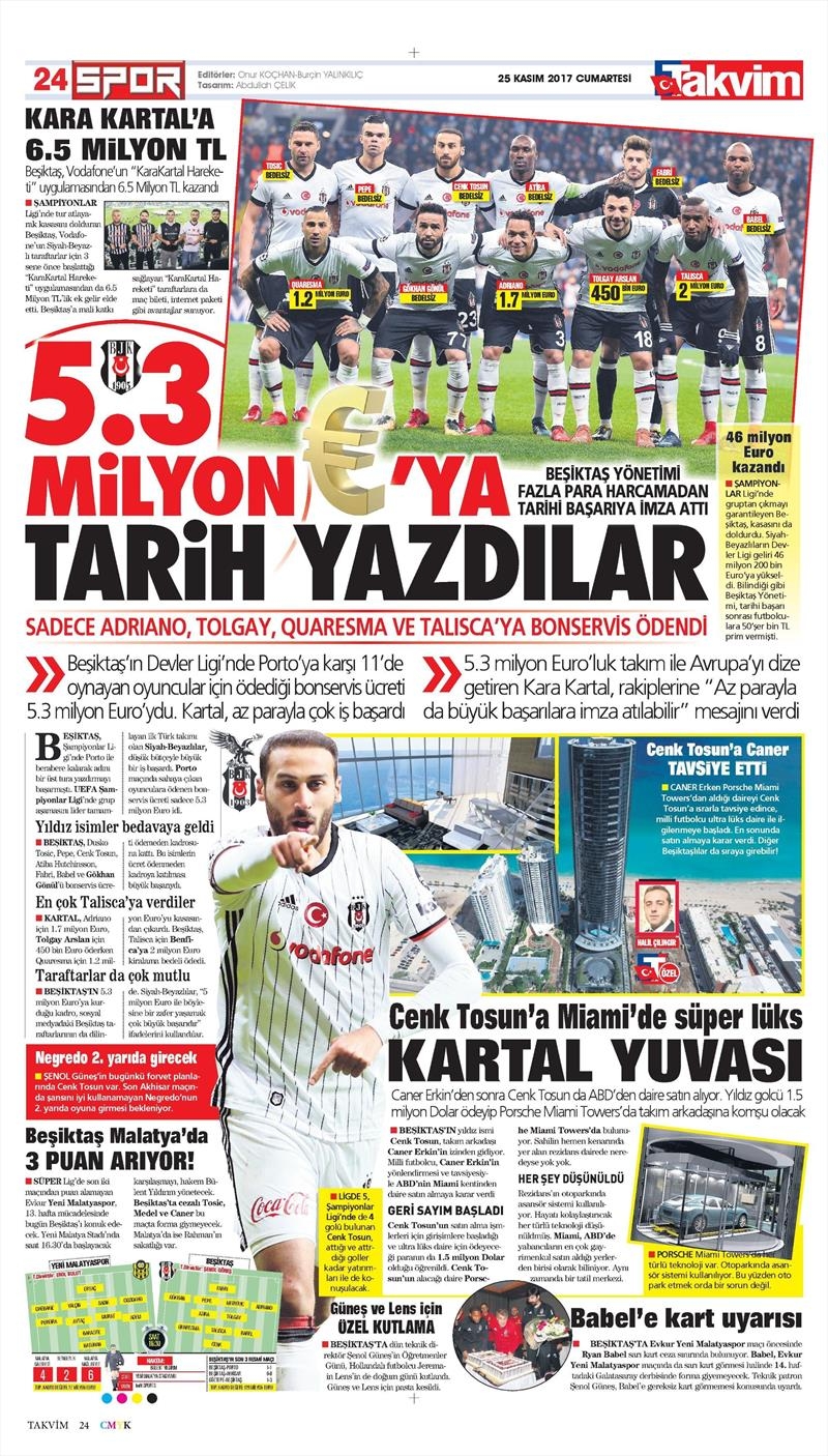 25 Kasım 2017 | Gazetelerin Beşiktaş Manşetleri - Görsel 9
