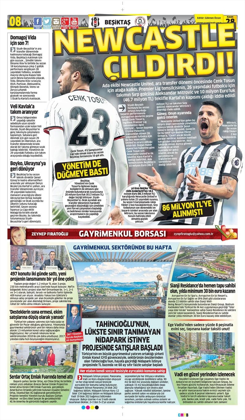 28 Kasım 2017 | Gazetelerin Beşiktaş Manşetleri - Görsel 1