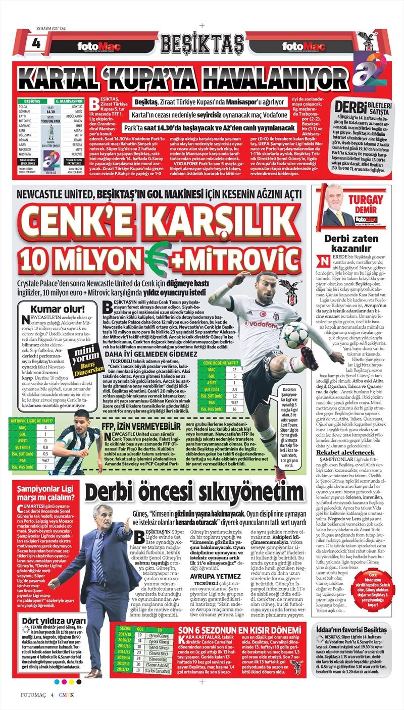 28 Kasım 2017 | Gazetelerin Beşiktaş Manşetleri - Görsel 3