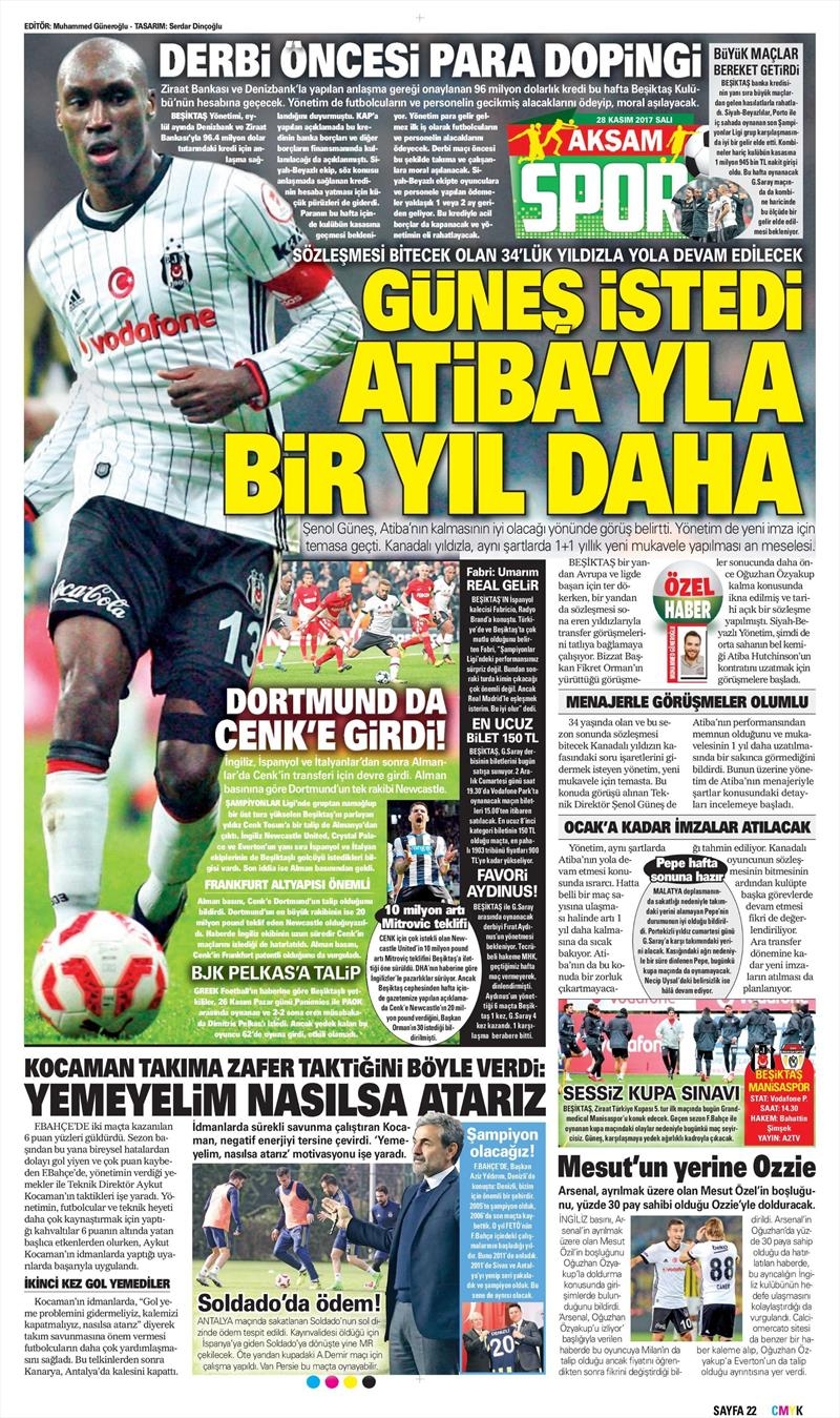 28 Kasım 2017 | Gazetelerin Beşiktaş Manşetleri - Görsel 4
