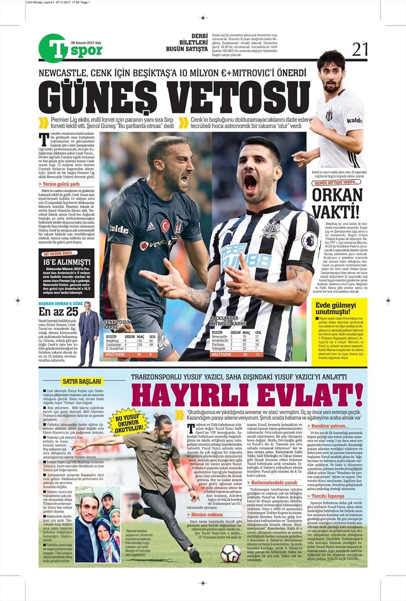 28 Kasım 2017 | Gazetelerin Beşiktaş Manşetleri - Görsel 9