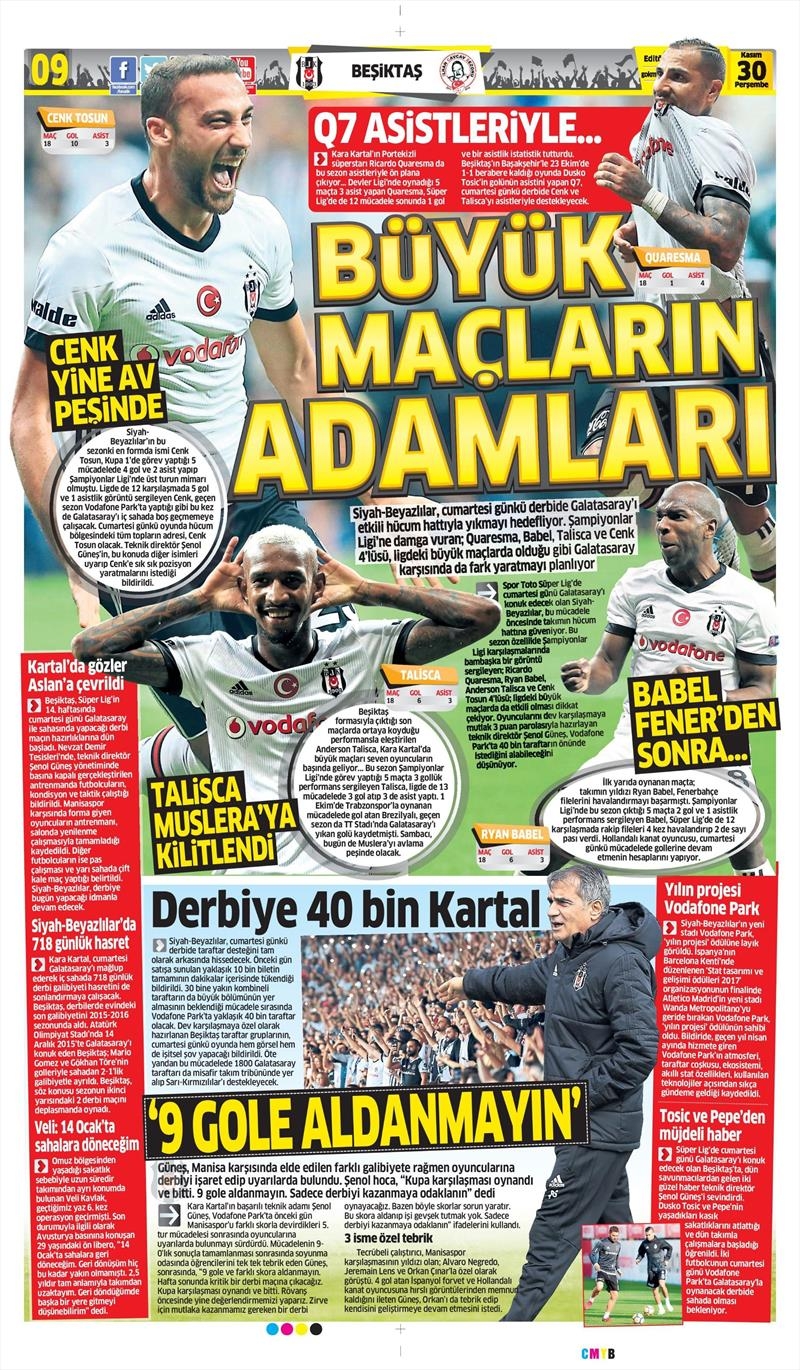 30 Kasım 2017 | Gazetelerin Beşiktaş Manşetleri - Görsel 1