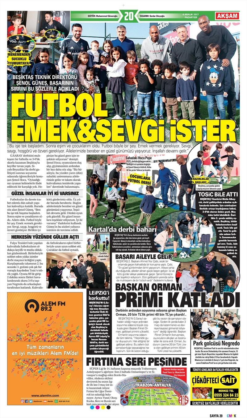 04 Aralık 2017 | Gazetelerin Beşiktaş Manşetleri - Görsel 1