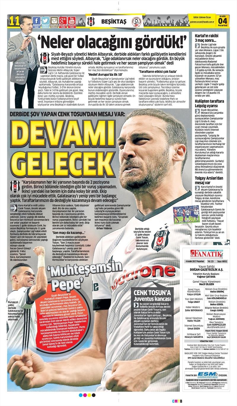 04 Aralık 2017 | Gazetelerin Beşiktaş Manşetleri - Görsel 4