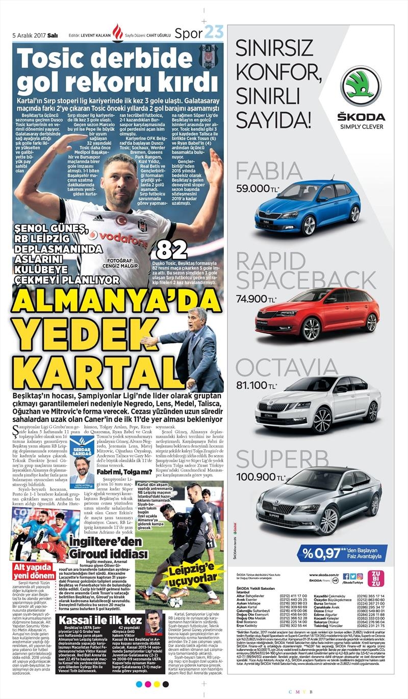 5 Aralık 2017 | Gazetelerin Beşiktaş Manşetleri - Görsel 6