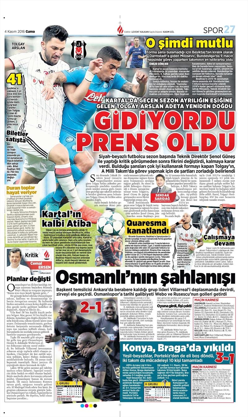 4 Kasım 2016 | Gazetelerin Beşiktaş sayfaları - Görsel 5