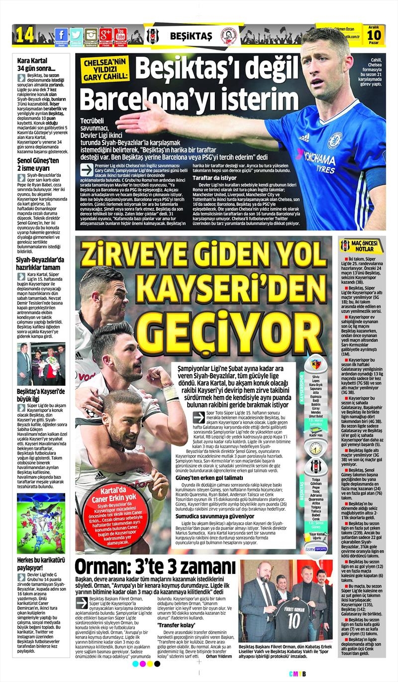10 Aralık 2017 | Gazetelerin Beşiktaş Manşetleri - Görsel 1