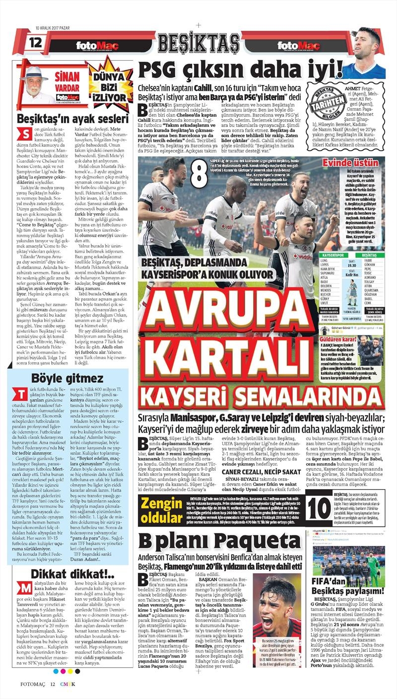 10 Aralık 2017 | Gazetelerin Beşiktaş Manşetleri - Görsel 2
