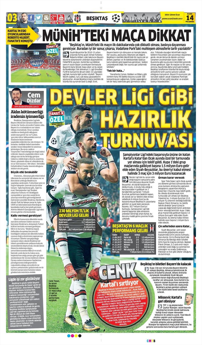 14 Aralık 2017 | Gazetelerin Beşiktaş Manşetleri - Görsel 2