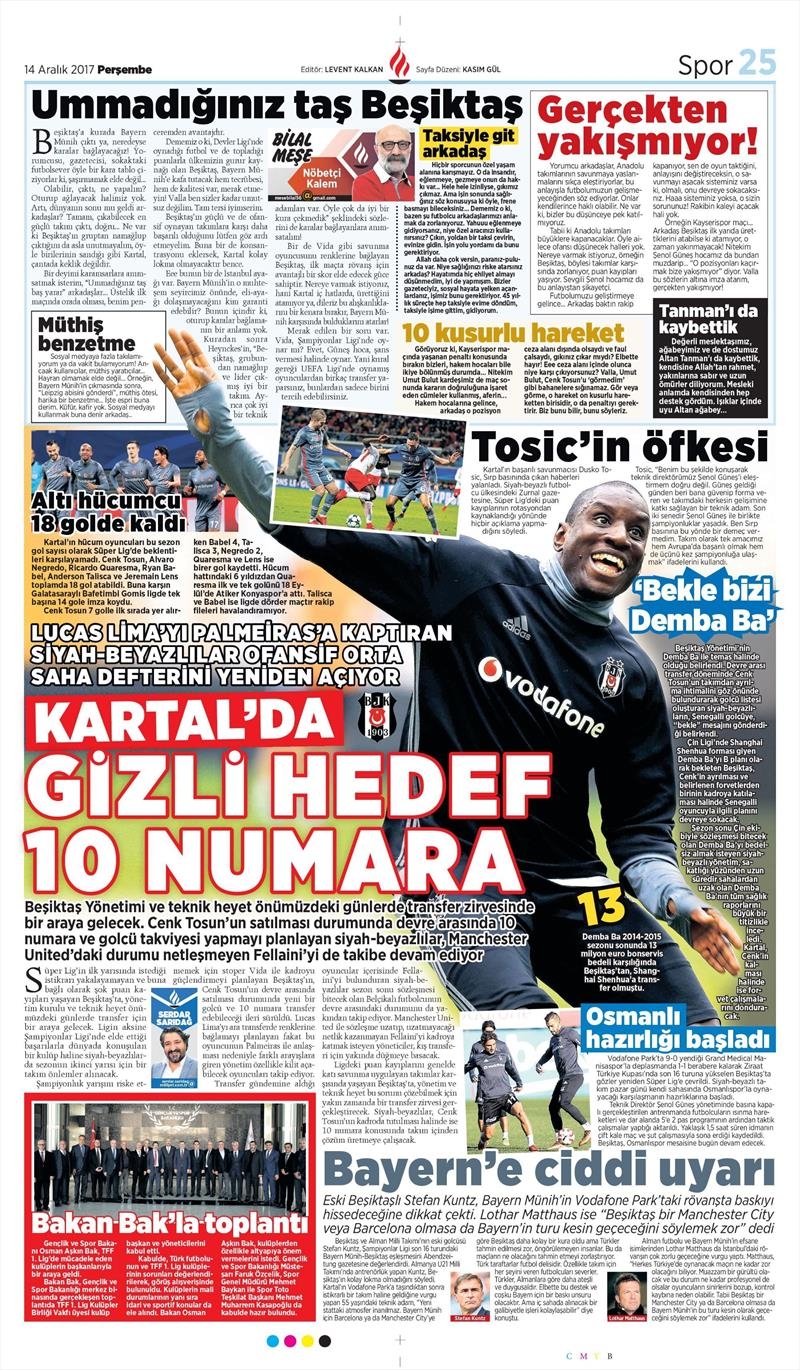 14 Aralık 2017 | Gazetelerin Beşiktaş Manşetleri - Görsel 6