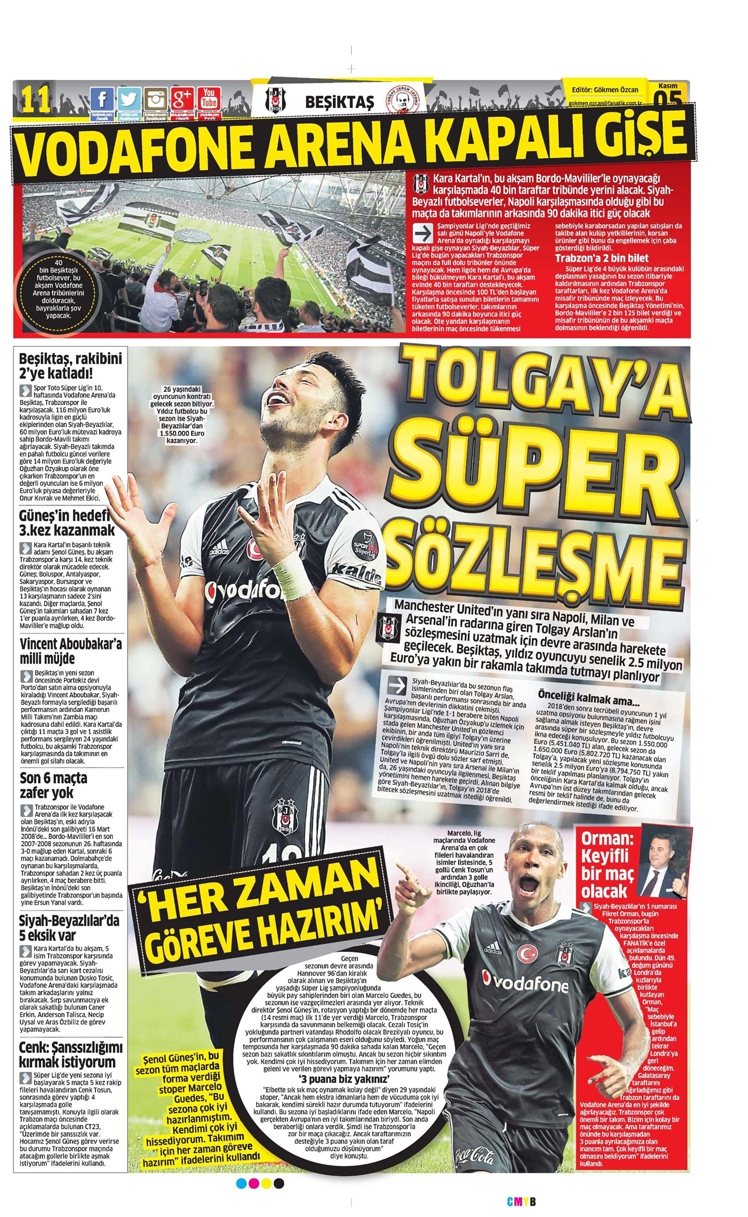 5 Kasım 2016 | Gazetelerin Beşiktaş sayfaları - Görsel 9