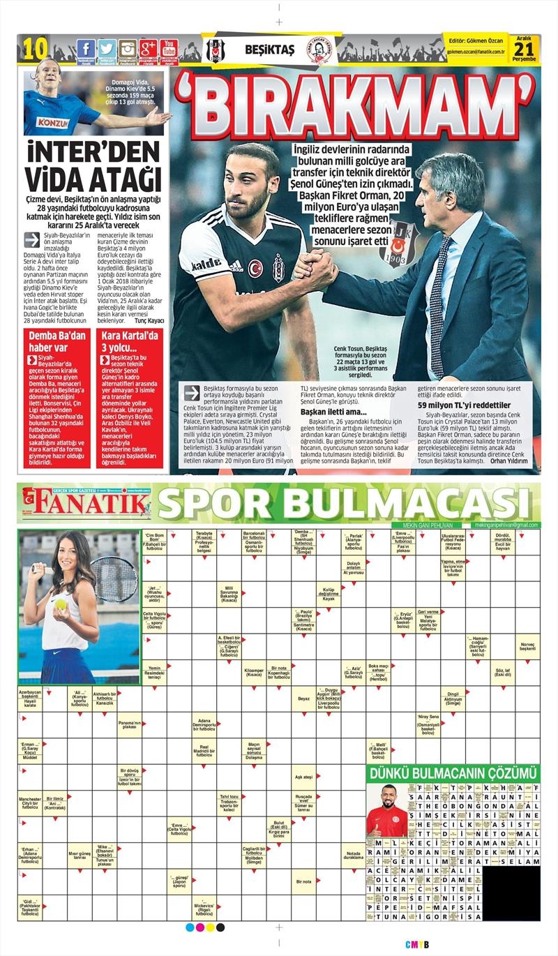 21 Aralık 2017 | Gazetelerin Beşiktaş Manşetleri - Görsel 1