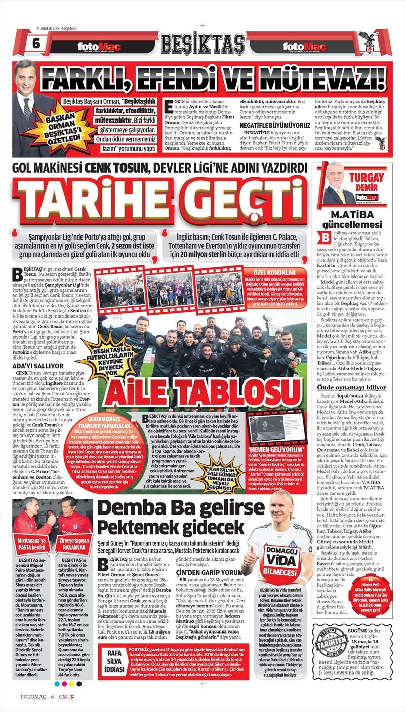 21 Aralık 2017 | Gazetelerin Beşiktaş Manşetleri - Görsel 3