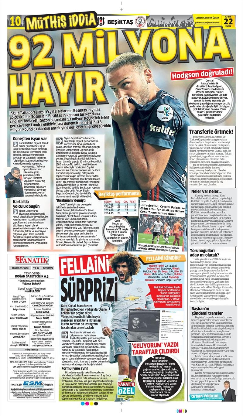 22 Aralık 2017 | Gazetelerin Beşiktaş Manşetleri - Görsel 2