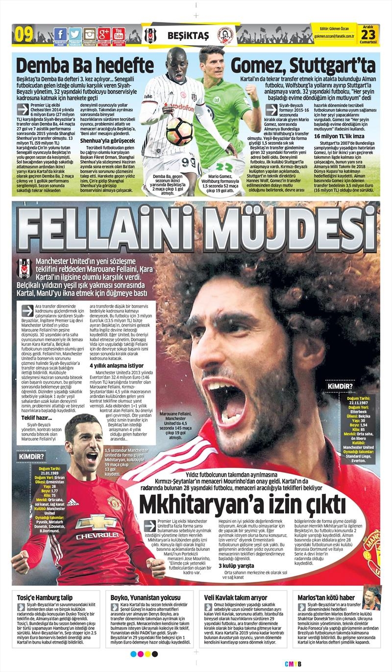 23 Aralık 2017 | Gazetelerin Beşiktaş Manşetleri - Görsel 2