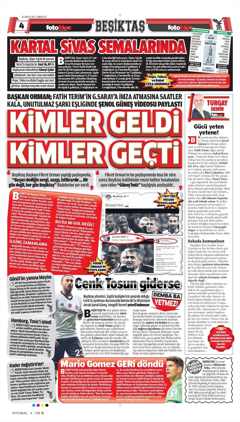 23 Aralık 2017 | Gazetelerin Beşiktaş Manşetleri - Görsel 3