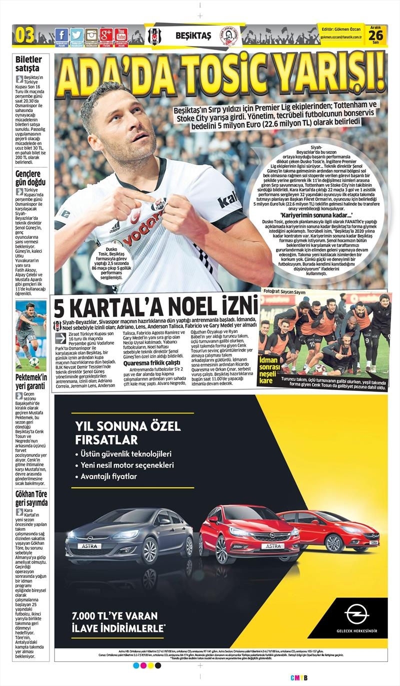 26 Aralık 2017 | Gazetelerin Beşiktaş Manşetler - Görsel 2