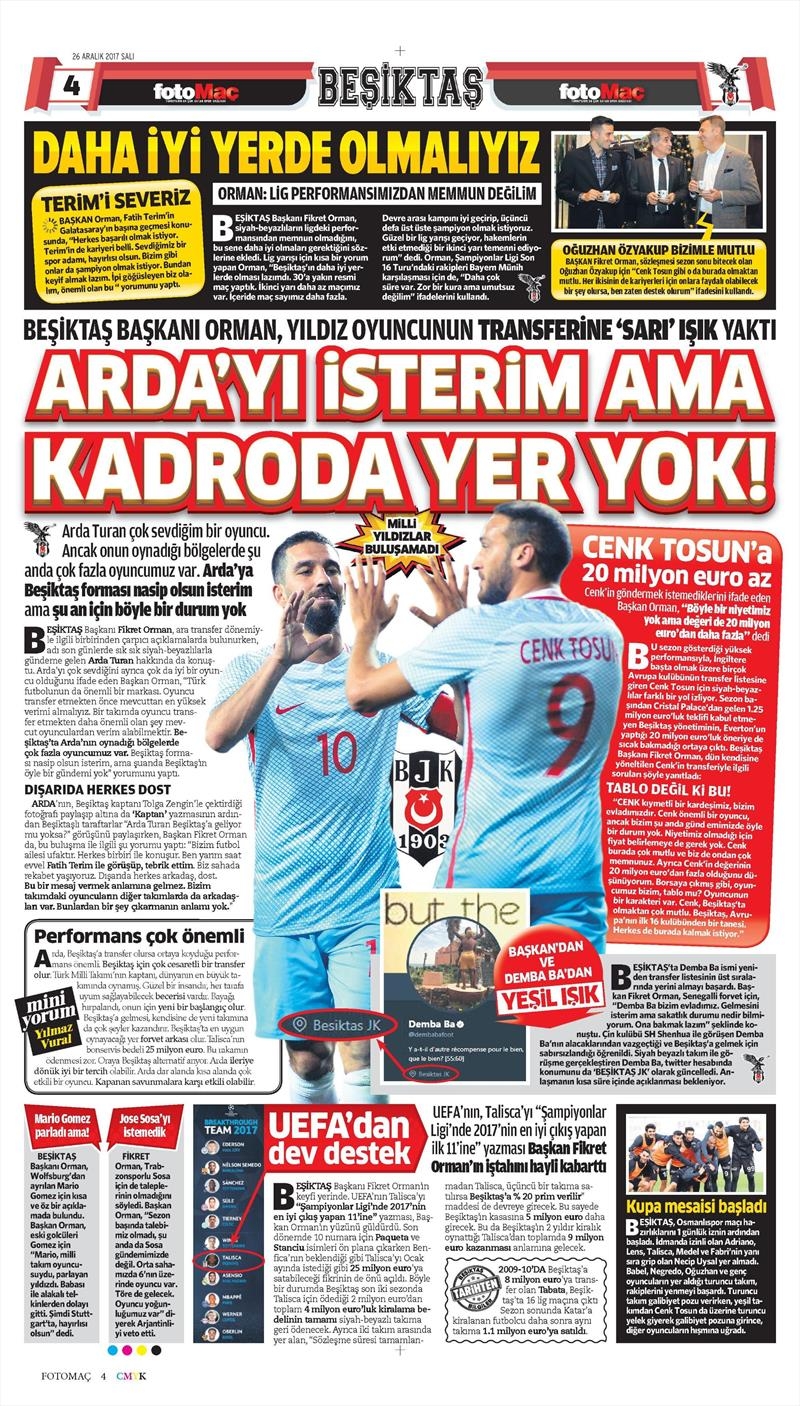 26 Aralık 2017 | Gazetelerin Beşiktaş Manşetler - Görsel 4